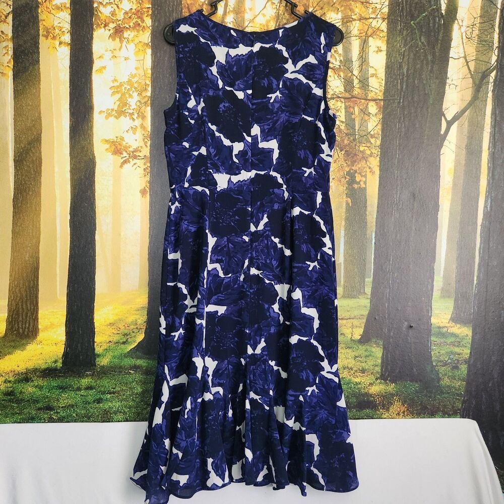 Talbots Womens Size 8 Midi Dress Blue Floral Zip Back Lined Ruffle Hem Casual - Picture 5 of 13